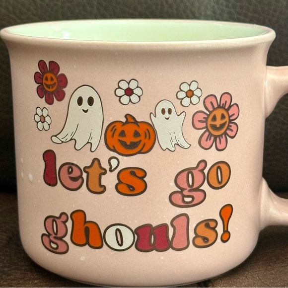 Let’s Go Ghouls Floral Ghost Mug with Pumpkins - Cobwebs and Cauldrons - Picture 2 of 10